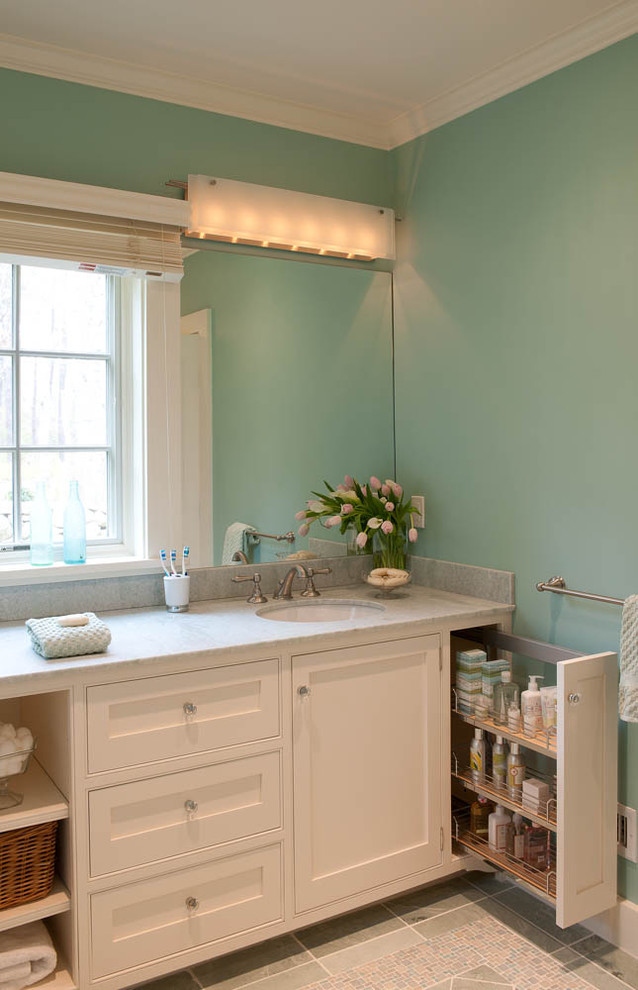 Photo of a beach style bathroom in Boston with an undermount sink.