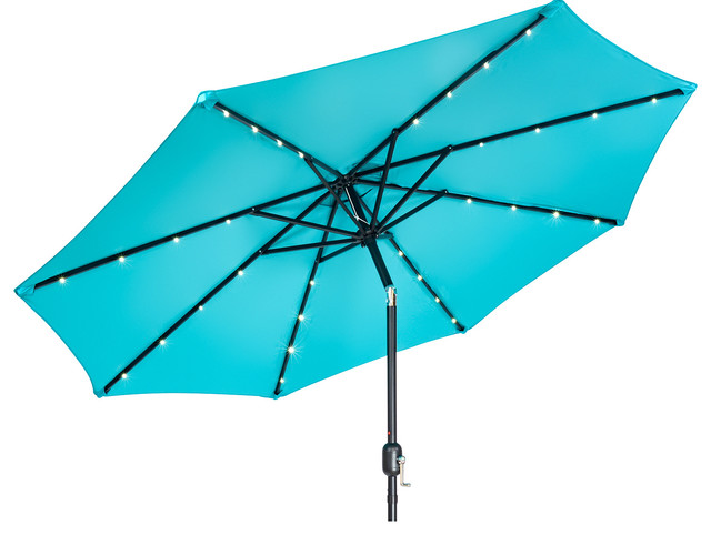 Deluxe Solar Powered Led Lighted Patio Umbrella 9 Peacock Blue Contemporary Outdoor Umbrellas By Trademark Innovations