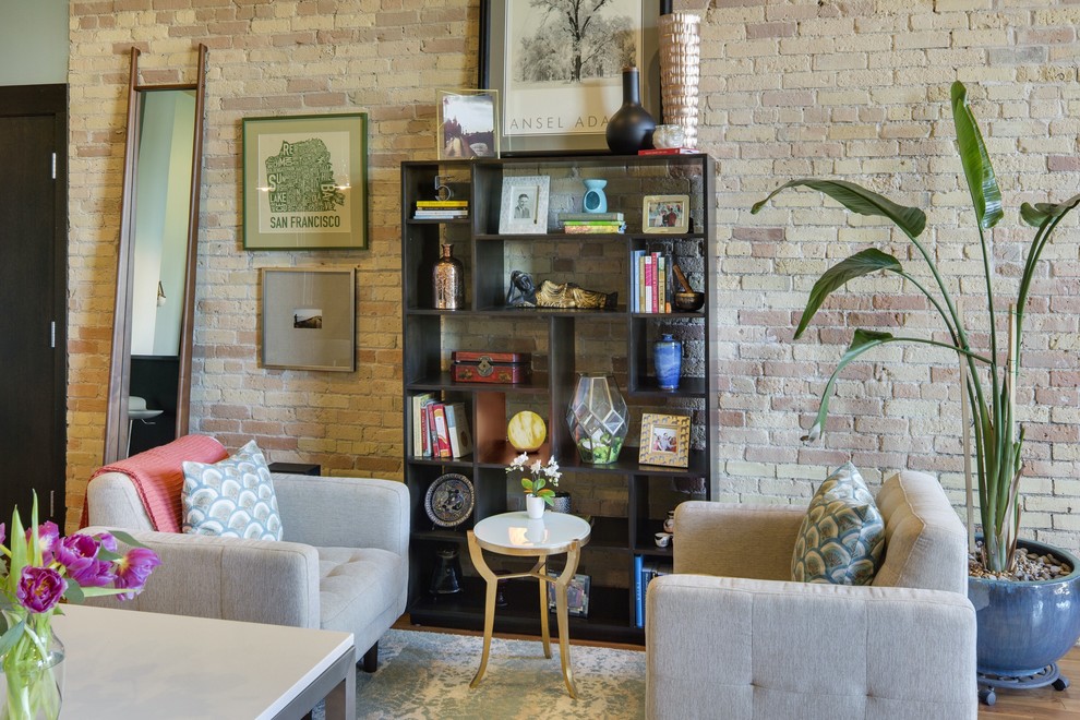 This is an example of an industrial family room in Minneapolis.