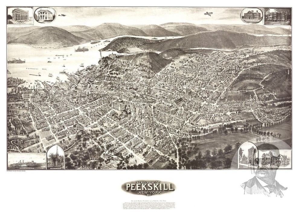 Old Map of Peekskill New York 1911, Vintage Map Art Print, 12"x18" Contemporary Prints And