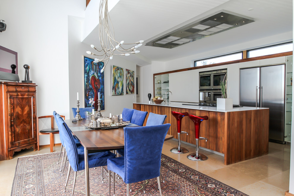 Photo of a large eclectic kitchen/dining combo in Aarhus with beige floor.