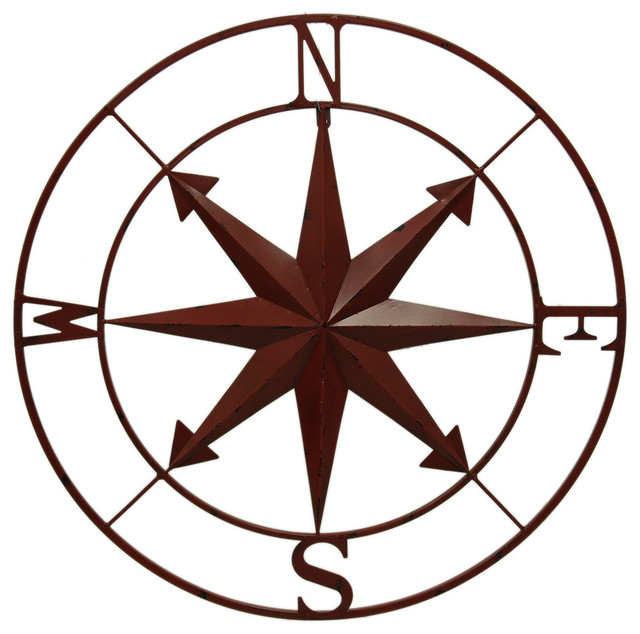 Distressed Metal Indoor Outdoor Compass Rose Wall Hanging 28 Inch Beach Style Outdoor Wall Art By Zeckos Houzz