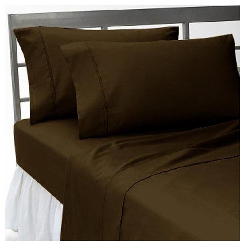 300TC 100% Egyptian Cotton Solid Chocolate Queen Size Flat Sheet