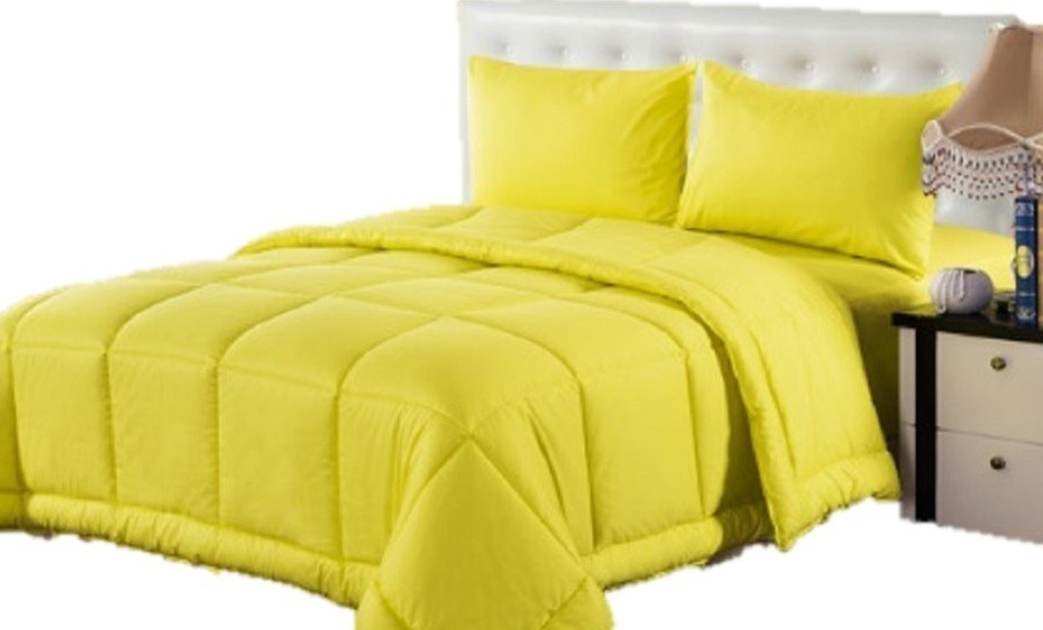 4-Piece 100% Cotton Solid Yellow Quilted Comforter Set - Contemporary ...