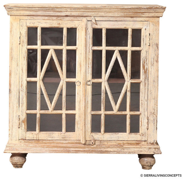 Rustic Solid Wood Storage With Display Doors Rustic Dining