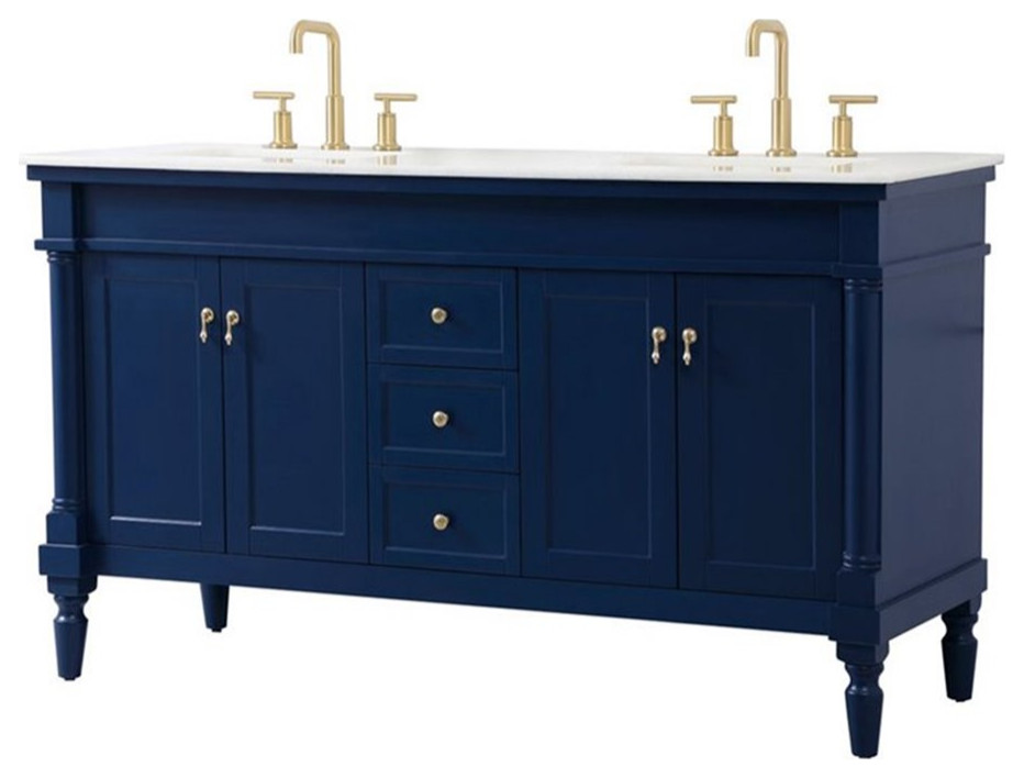 Elegant Decor Lexington 60" Solid Wood Double Bathroom Vanity in Blue