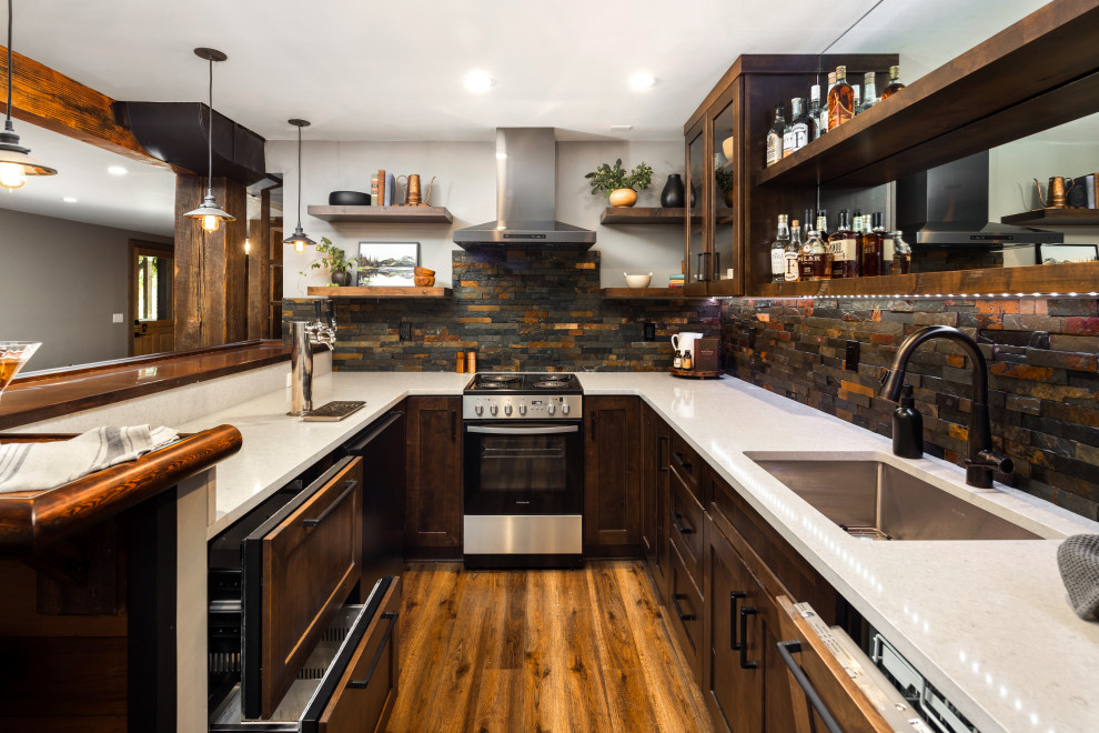 Example of a mountain style kitchen design in Portland