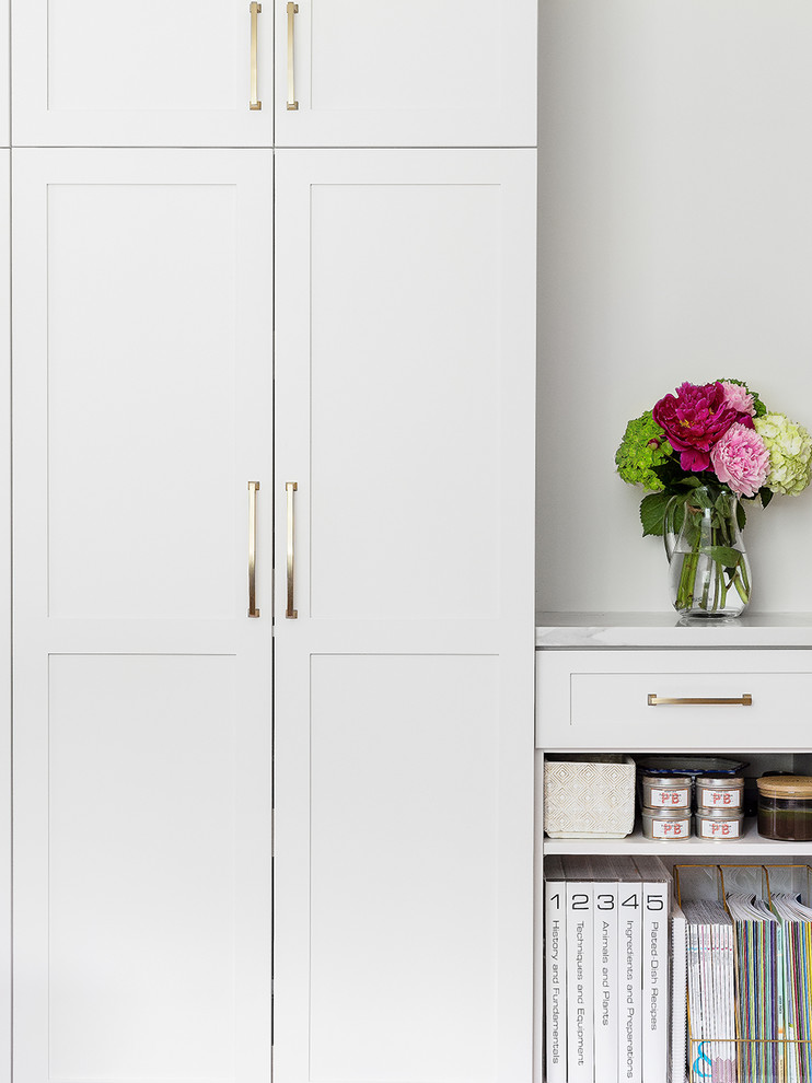 Inspiration for a transitional l-shaped kitchen pantry remodel with an undermount sink, quartzite countertops, stainless steel appliances and an island