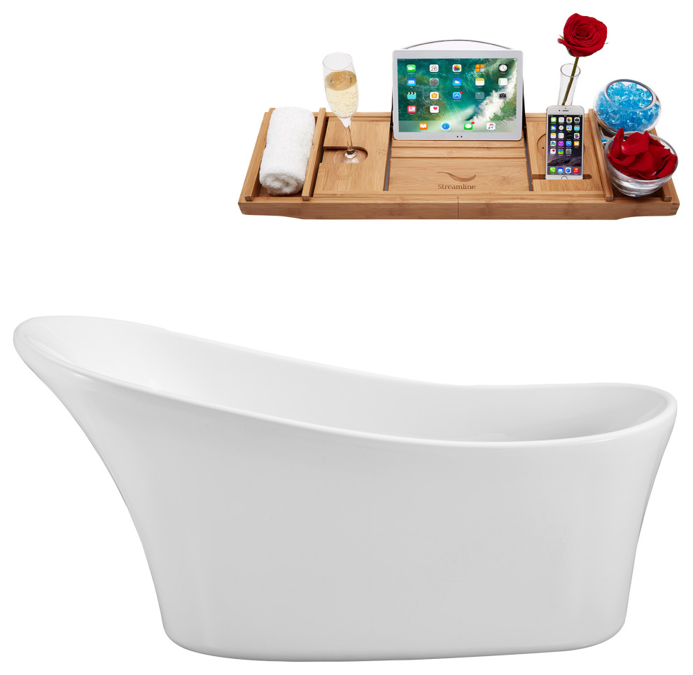 63" Streamline N460-IN-BBR Bathtub and Tray With Drain, Brushed Brass