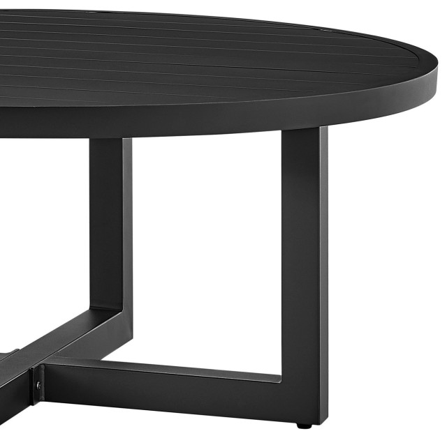 Argiope Outdoor Patio Round Coffee Table, Black Aluminum - Transitional ...