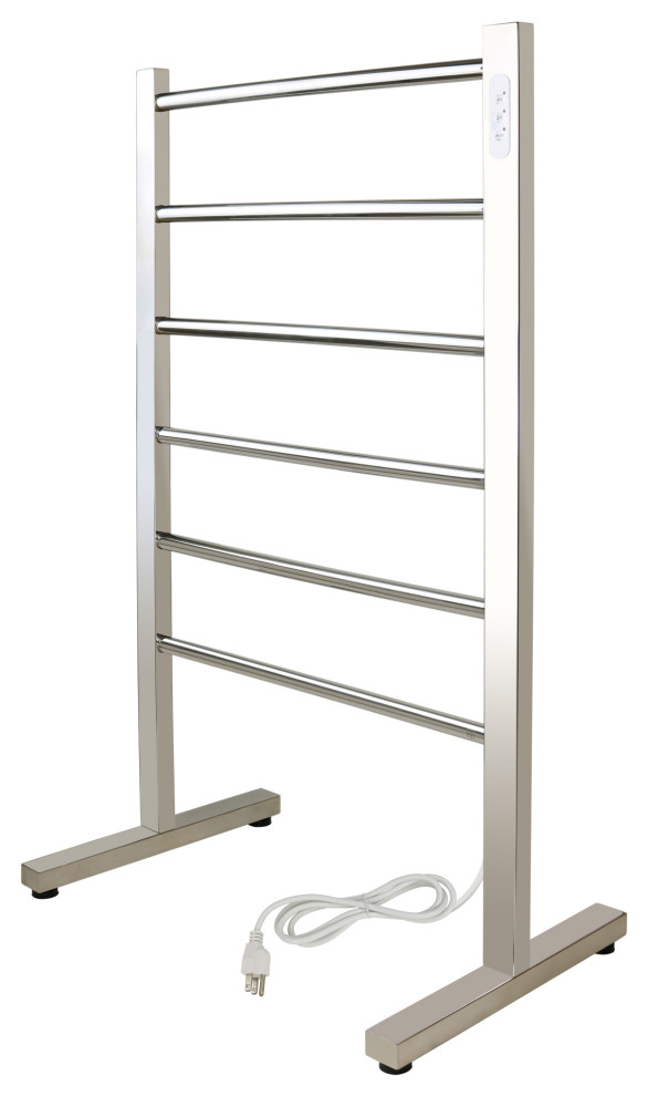 Freestanding Towel Warmer, Polished, Plugin, 6 Bars Modern