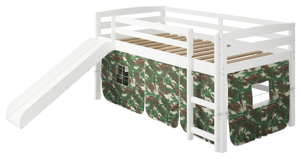 Danny Camo Tent Loft Bed with Slide and Ladder Transitional Loft Beds by Chelsea Home