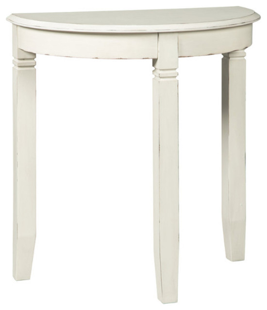 Wooden Half Moon Shaped Console Table with Tapered Legs Support, White