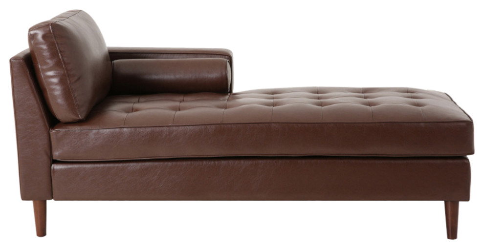 Hixon Contemporary Tufted Upholstered Chaise Lounge, Dark Brown + Espresso