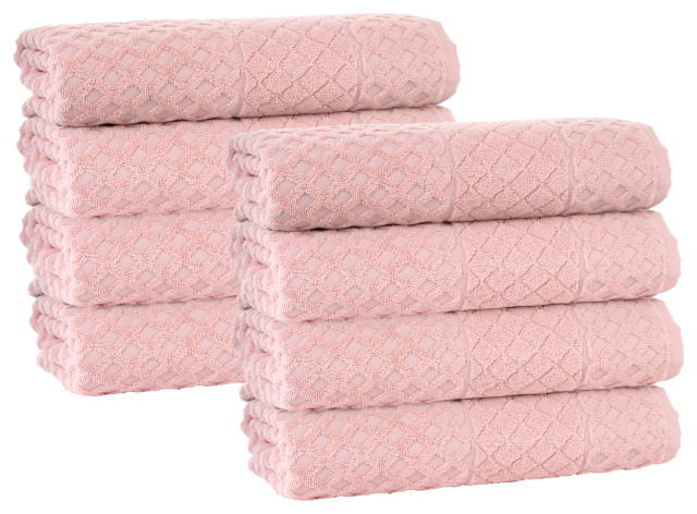 Glossy Turkish Cotton 8-Piece Wash Towel Set, Peach