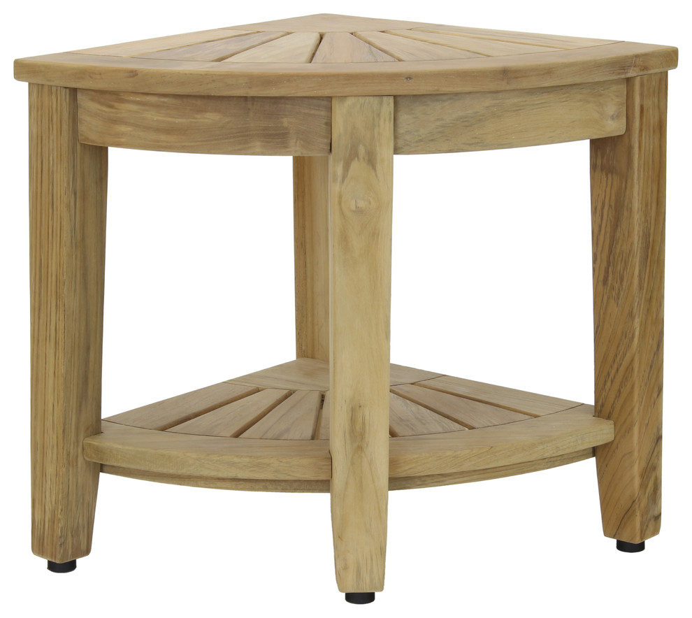 15.5" Kai™ Corner Raw Teak Shower Bench with Shelf Contemporary