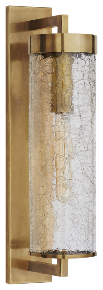 Bracketed Outdoor Wall Sconce, 1-Light  Burnished Brass, Crackle Glass, 20"H