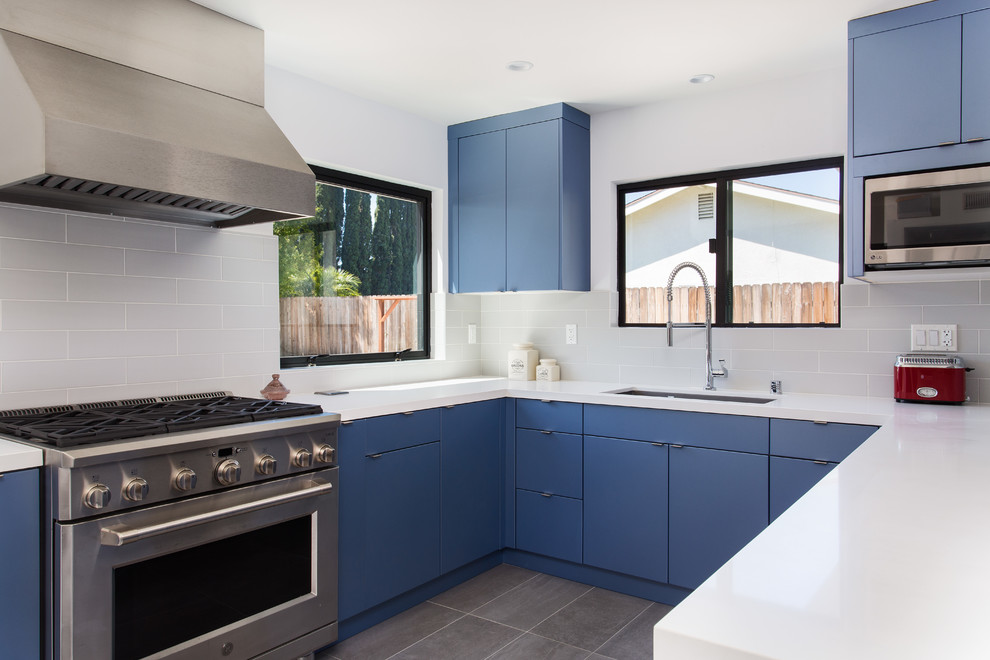 Modern flat blue cabinets in Granada Hills - Modern ...