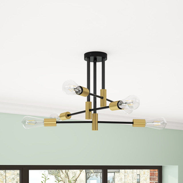 Sputnik Ceiling Light Modern Linear Semi Flush Mount Light, 6-Light ...