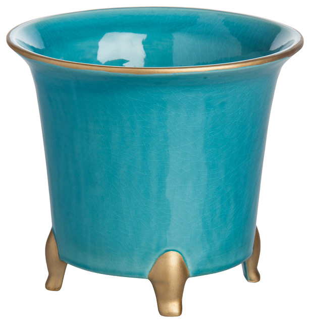 Jaipur Cachepot, Turquoise with Gold, Small Traditional Indoor Pots