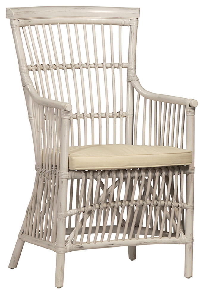 White Wash Rattan Arm Chair Tropical Dining Chairs by Design Mix