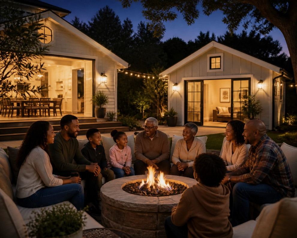 evening bonfire in the front yard
