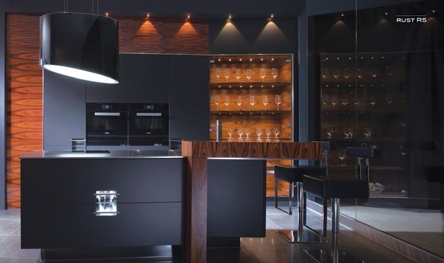 Contemporary Acrylic Kitchen Cabinets in Black Finish