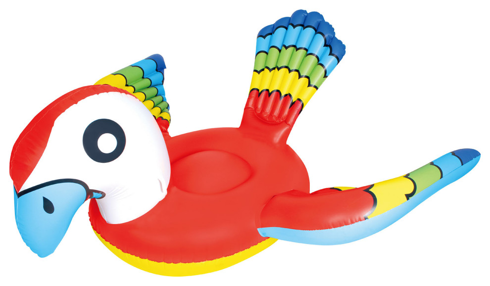 87" Red and Blue Jumbo Parrot Ride-On Inflatable Swimming Pool Float