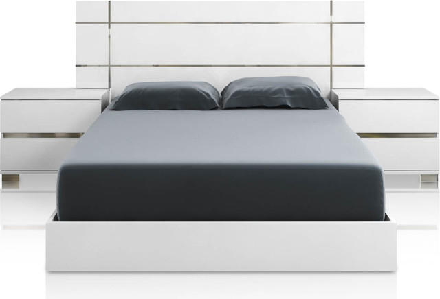 Icon Bed, White High Gloss, Chrome Foil Trim, Queen