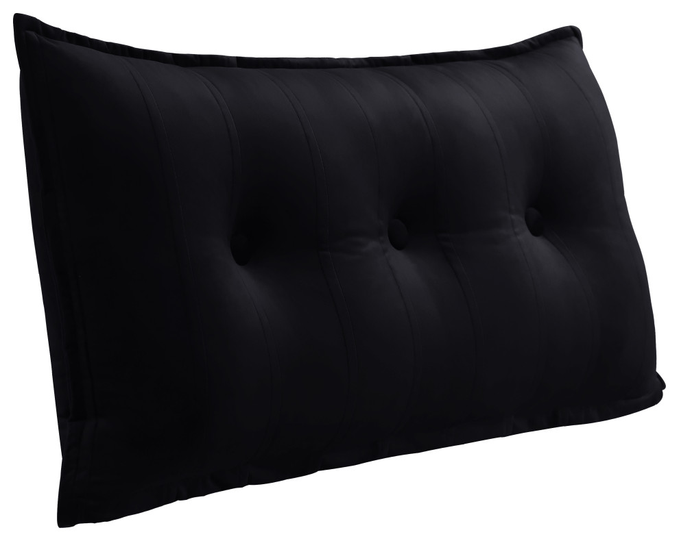 Button Tufted Body Positioning Pillow Headboard Alternative Velvet Black, 39x20x3 Inches