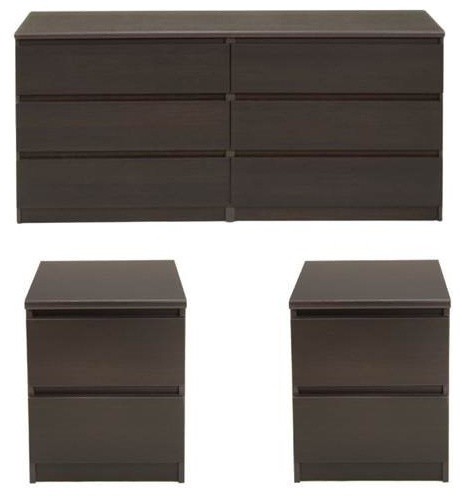 6 Drawer Double Dresser, Dresser Set With Two Nightstands