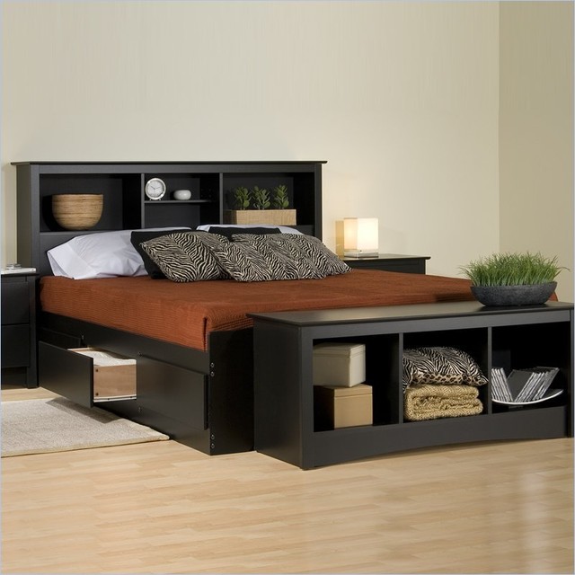 Prepac Sonoma Black Bookcase Platform Storage Bed with Headboard