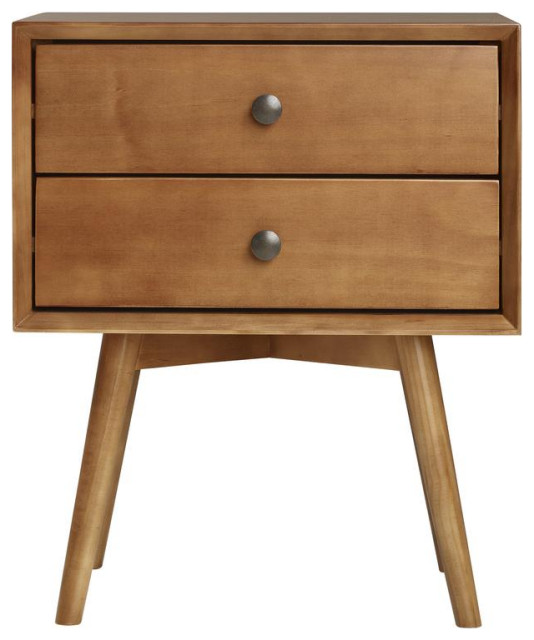 MCM 2 Drawer Solid Wood Nightstand Caramel Midcentury Nightstands