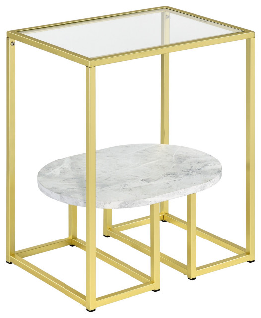 Nola Glass & Metal End Table in Gold Contemporary Side Tables And