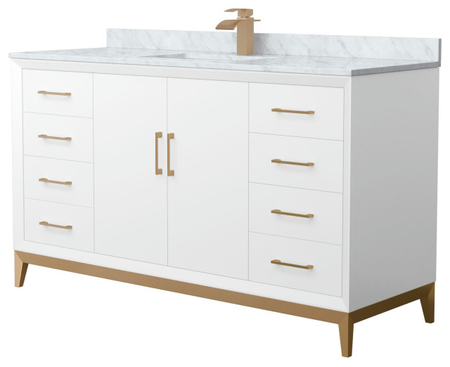 Amici 60 Inch Single Bathroom Vanity, Carrara Marble Countertop, Bronze ...