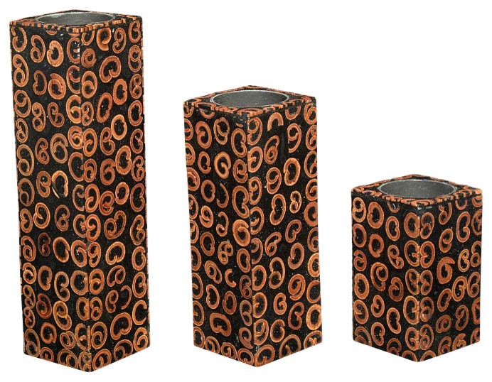 Set 3 Square Pillar Cinnamon Tealight Candle Holders