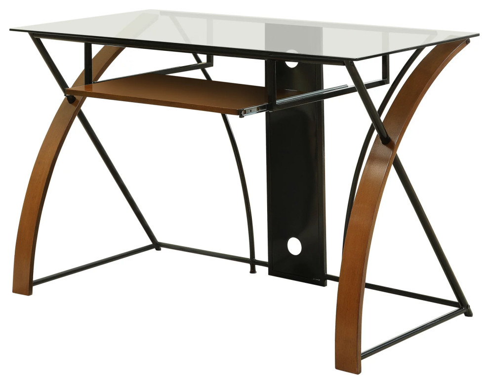 Contemporary Desk, Unique XShaped Sides With Tempered Glass Top