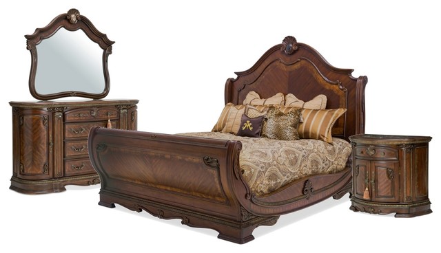 Aico Bella Veneto 4 Piece Sleigh Bed Set In Cognac Option 1 California King