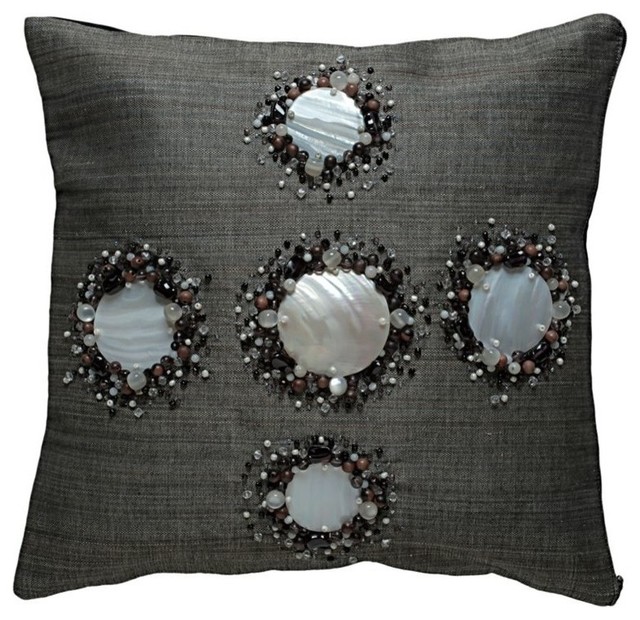 decorative pillow cover with kabibe seashell and beads black contemporary decorative pillows - Black Decorative Pillows decorative pillow cover with kabibe seashell and beads black contemporary decorative pillows - Black Decorative Pillows