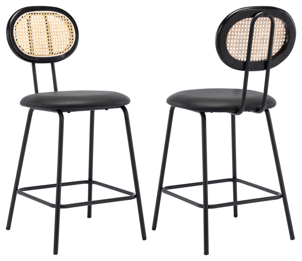 Rattan Cane Back Counter Stools Set of 2 Tropical Bar Stools And