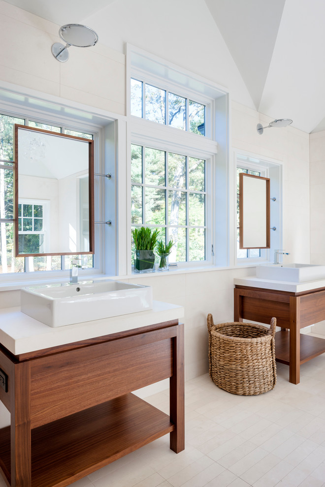Photo of a contemporary bathroom in Boston with a vessel sink.