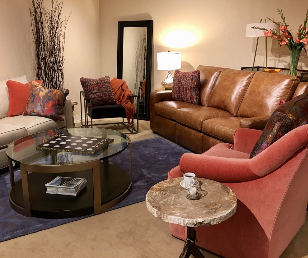 Inspiration for a mid-sized transitional enclosed carpeted home design remodel