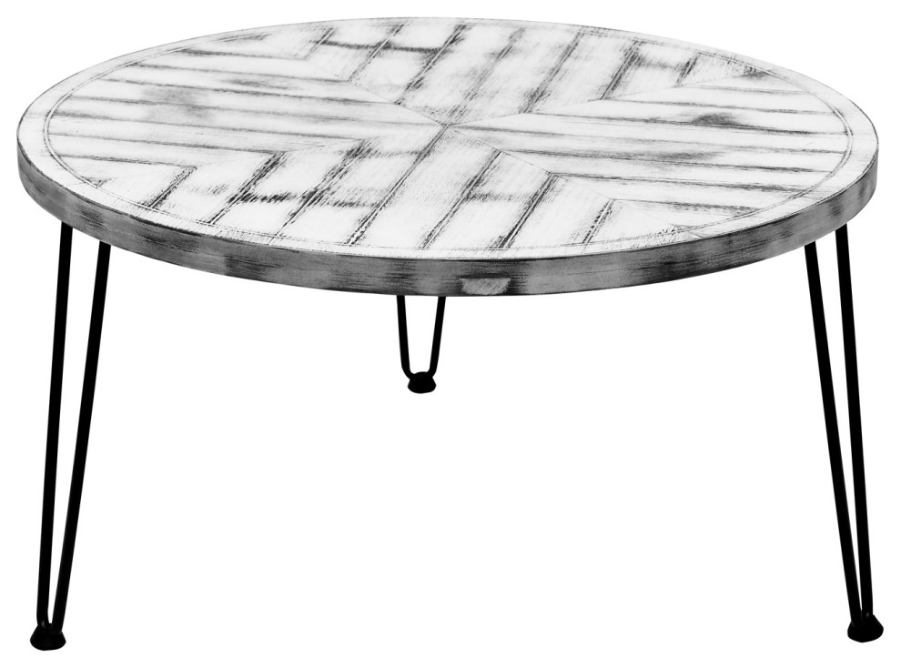 WELLAND Round Coffee Table, Washed White Industrial Coffee Tables by Welland Houzz