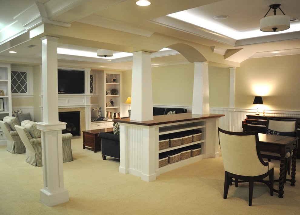 Photo of a transitional basement in Boston.