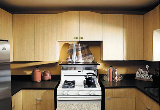 Small transitional single-wall kitchen photo in Phoenix with flat-panel cabinets, light wood cabinets, granite countertops and stainless steel appliances