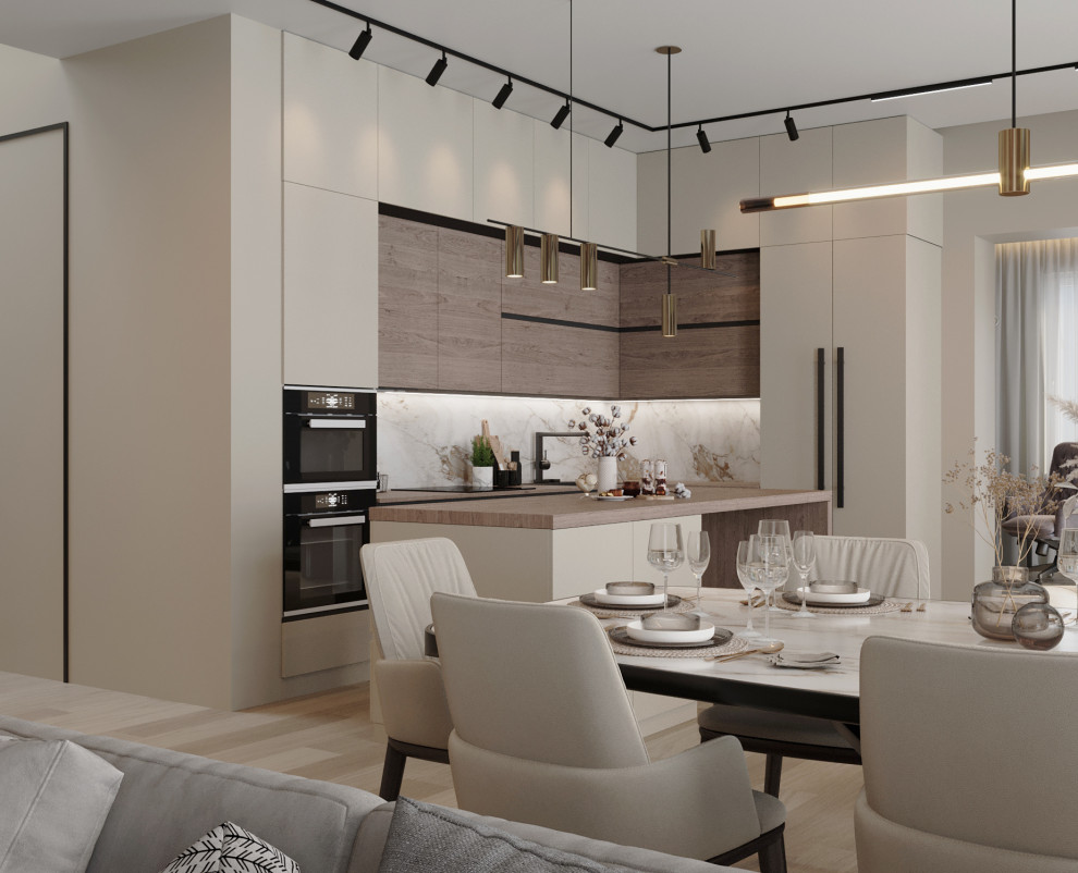 Кухня-гостиная в светлых тонах