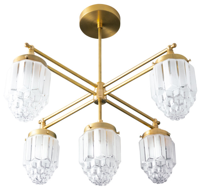 Art Deco Brass Chandelier, Dining Room Light, Model No. 5830