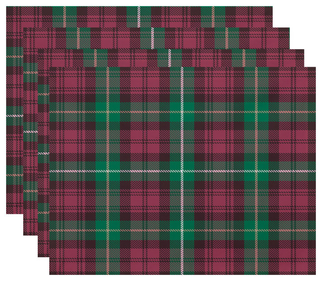 Tartan Plaid 18"x14" Red Holiday Print Placemat, Set of 4 Rustic