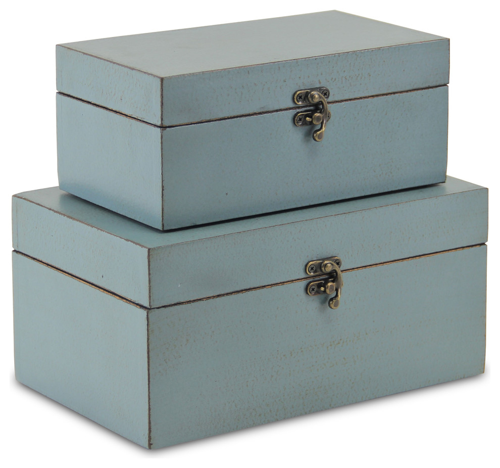 Weathered Blue Boxes, Set of 2 Contemporary Decorative Boxes by