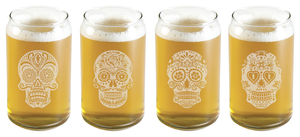 Dia De Los Muertos Glass Beer Cans, Set of 4